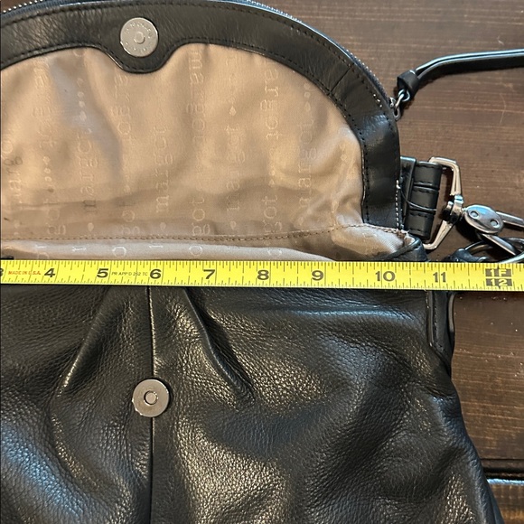Margot Adelle Black Leather shoulder zipper 2-compartments flap pockets purse - Picture 15 of 16